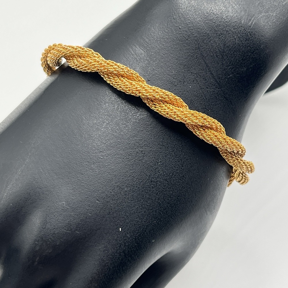 Vintage Gold Tone Twisted Mesh Chain Bracelet Woven Liquid Gold Retro 7"